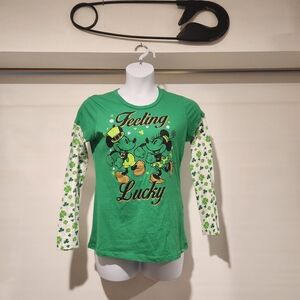 Disney Green 'Feeling Lucky' Girls' Long Sleeve Top with Shamrock Sleeves